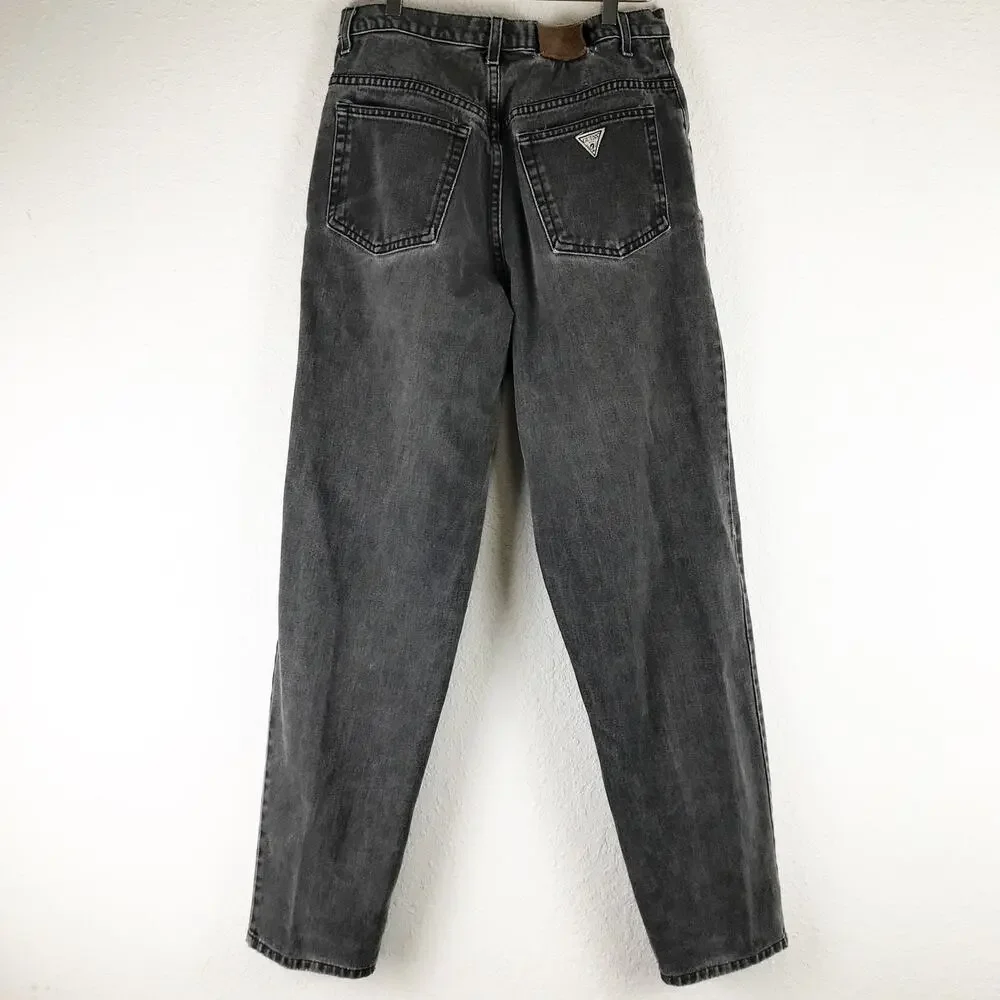 Vintage Men's Guess Jeans Faded Black Cotton Denim Thrashed Grunge USA Made 30